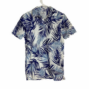 28 Palms White Blue Palm Tree Leaf Polo Shirt XS